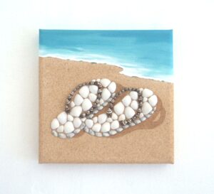 Flipflops in Seashell Mosaic on Sand - 20x20cms, best seller this summer