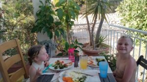 Dinner with Arthur & Ava on my front balcony