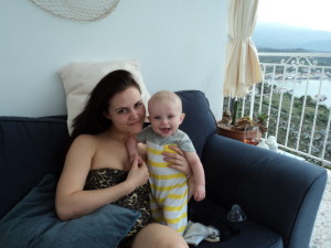 Emma with Ralph on my balcony sofa