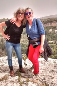 At the top of a big climb - Regine & I take a breather!