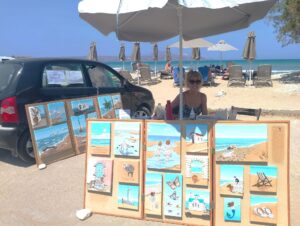 At my stall & display on the edge of the beach at Almyrida