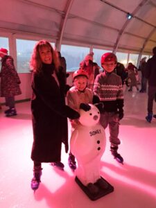On the ice rink with Ralph & Neve and before my spectacular fall!
